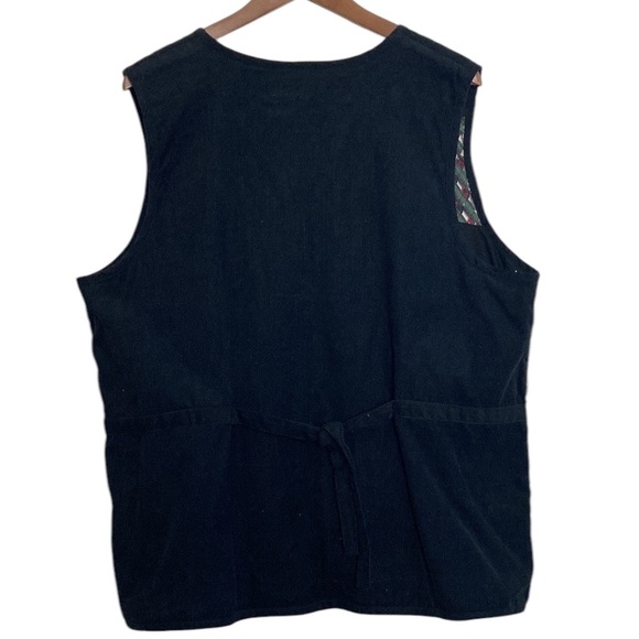 Vintage Vest Womens 16 Black Corduroy Red Lattice Fall Harvest 90s Waistcoat - Picture 2 of 13